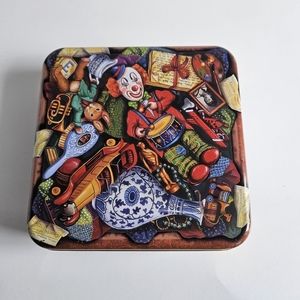 Vintage Silver Crane Collectible Tin 1994 Clown Theme